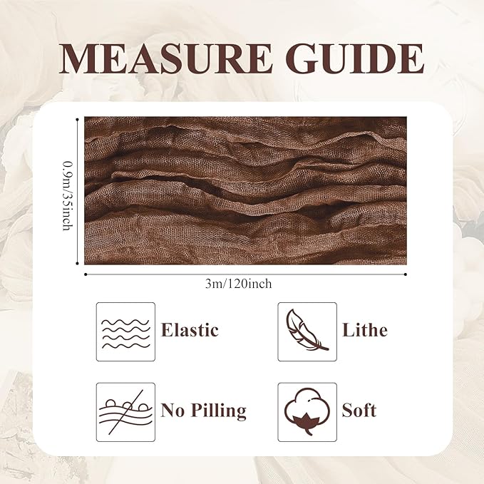 Asee'm 12pcs Cheesecloth Table Runner 120 Inches Long Brown Boho Gauze Cheese Cloth Runner 10FT Rustic Sheer Fall Table Runners for Thanksgiving Christmas Wedding Party Baby Shower Decoration