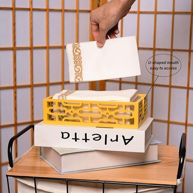 Wood Napkin Holder Bathroom Tray - Hand Towels and Guest Flat Paper - Mid Century Modern Retro Decor Ideal for Dinner Parties, Versatile Use in Bathroom、Kitchen, Bedroom - Unique Gift from 1950s 1960s