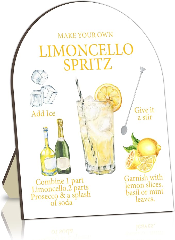 Limoncello Spritz Bar Sign, Cocktail Bar Recipe Sign for Bridal Shower, Bachelorette Party Table Signs, Homemade Cocktail Station Welcome Board, Cocktails Drink Recipe Board for Bridal Shower Decor