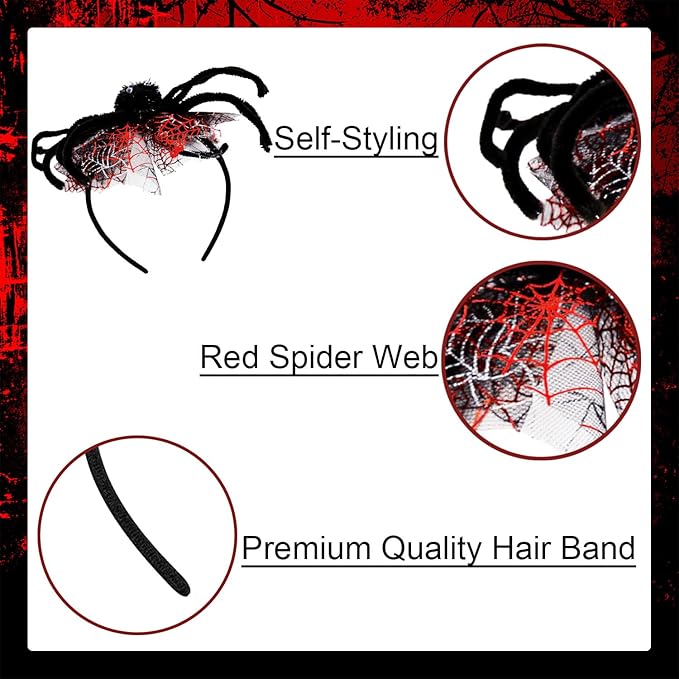 Halloween Headbands, Red Spider Hairband Halloween Accessories for Cosplay Woman Man (Red)