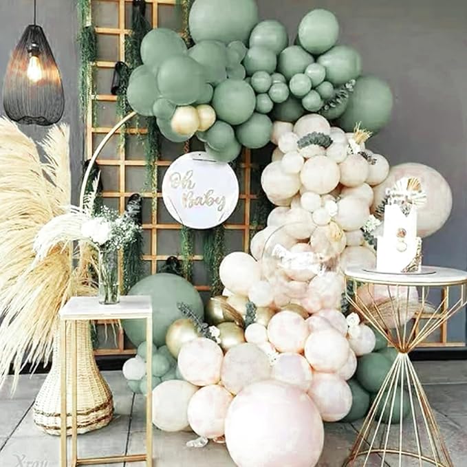 PartyWoo Dusty Green Balloons 50pcs 12 Inch Sage Olive Eucalyptus Green Boho Neutral Latex Helium Balloons for Baby Shower Wedding Jungle Dinosaur Themed Birthday Party Decorations Green-F35