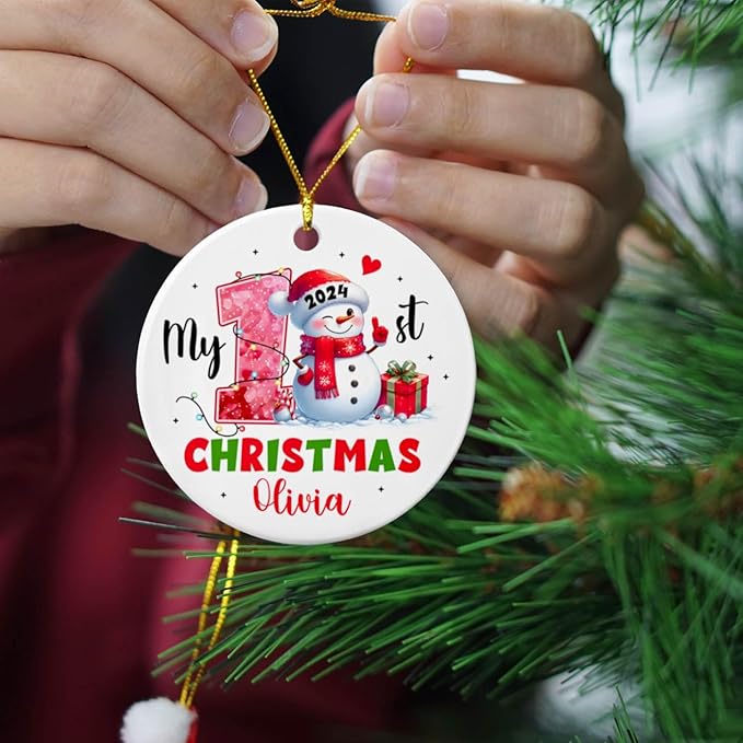 Personalized Snowman Baby's 1st Christmas Ornament, My First Christmas Snowman Ceramic Ornament 2025, Snowman Baby Boy Girl Xmas Tree Decoration, Custom Choose Name New Baby Snowman Ornament Xmas
