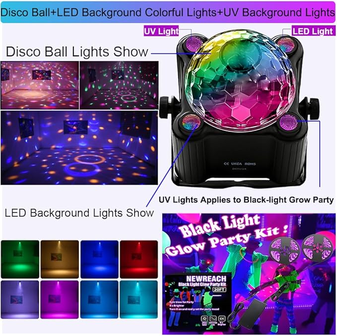 Disco Ball Party Lights, Disco Ball Decor Disco Light Sound Activated with Remote Control Dj Lights for Outdoors and Indoors Home Club Karaoke Christmas Halloween Birthday Wedding Decorations.