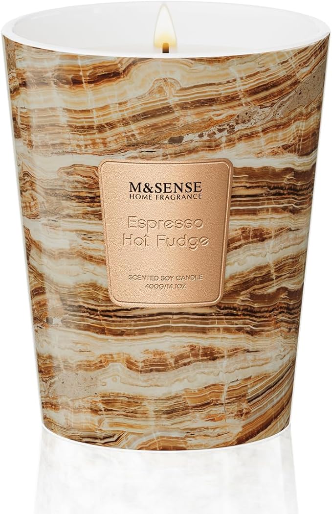 M&SENSE Espresso Hot Fudge Scented Candles for Home, 3 Wick Highly Scented Jar Candle, 14.1 Oz 80H Long Lasting Burning Christmas Candle for Women, Aromatherapy Candles for Holiday Christmas Gift