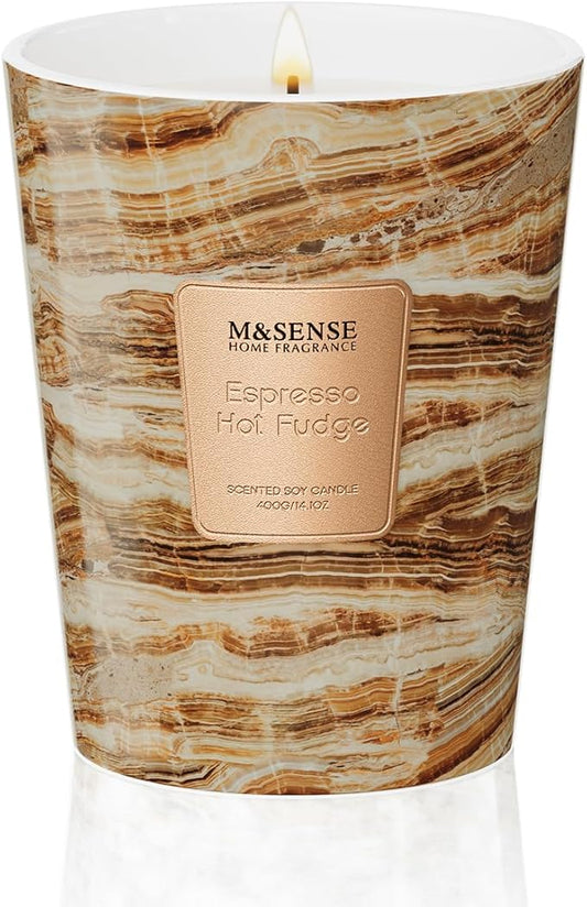 M&SENSE Espresso Hot Fudge Scented Candles for Home, 3 Wick Highly Scented Jar Candle, 14.1 Oz 80H Long Lasting Burning Christmas Candle for Women, Aromatherapy Candles for Holiday Christmas Gift