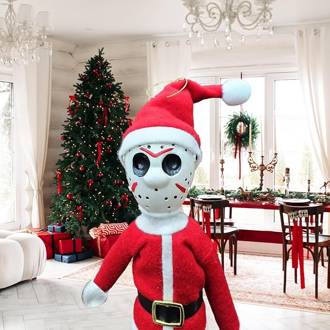 Creepy Hockey Masked Horror Elf Decoration 35cm – Handmade Horror-Inspired Ornament for Christmas, Halloween & Holiday Party Décor – Spooky Collectible with Sinister Expression