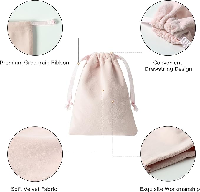 12pcs Light Pink Velvet Drawstring Bags 4x6 inches Small Velvet Cloth Gift Bags Jewelry Pouches for Storage Wedding Party Favor Christmas