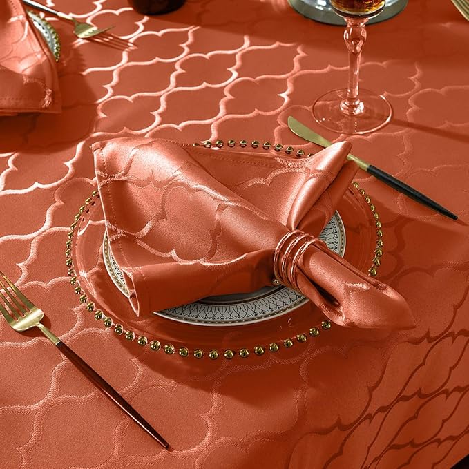 SASTYBALE Jacquard Square Cloth Napkins 20 x 20 Inch Flower Pattern 4 Pieces Washable Fabric Napkin for Fall, Autumn, Thanksgiving Family Dinners Weddings Parties and Banquets, Rust/Orange