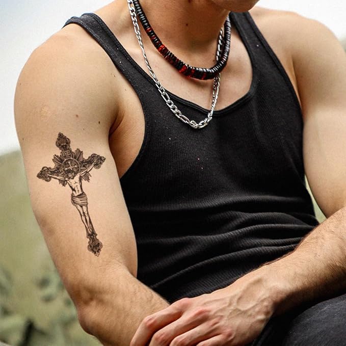 INKARTLINK 5 Sheets Temporary Tattoo, Semi-Permanent Tattoo,Lasts 1-2 Weeks,Dedicated to Thoughtful Adult Males, Faith in God,Cross tattoo