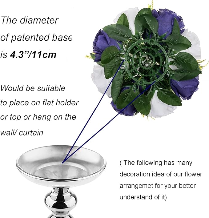 BLOSMON Flower Balls Table Centerpieces: 6 Pcs Fake Flowers Navy Blue White Wedding Kissing Rose Balls Decor - Artificial Floral Arrangements Flower Bouquet of Roses Home Party Table DIY Decorations