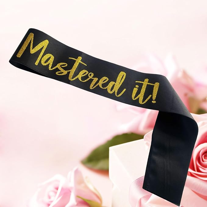 Graduation Mastered It Sash Class of 2025 Glitter Satin Sash for Masters Congrats Grad Decorations Grad Party Supplies,Black Gold