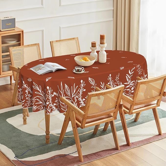Horaldaily Fall Tablecloth 60×84 Inch Oval, Thanksgiving Autumn Harvest Caramel Wild Flowers Table Cover for Party Picnic Dinner Decor