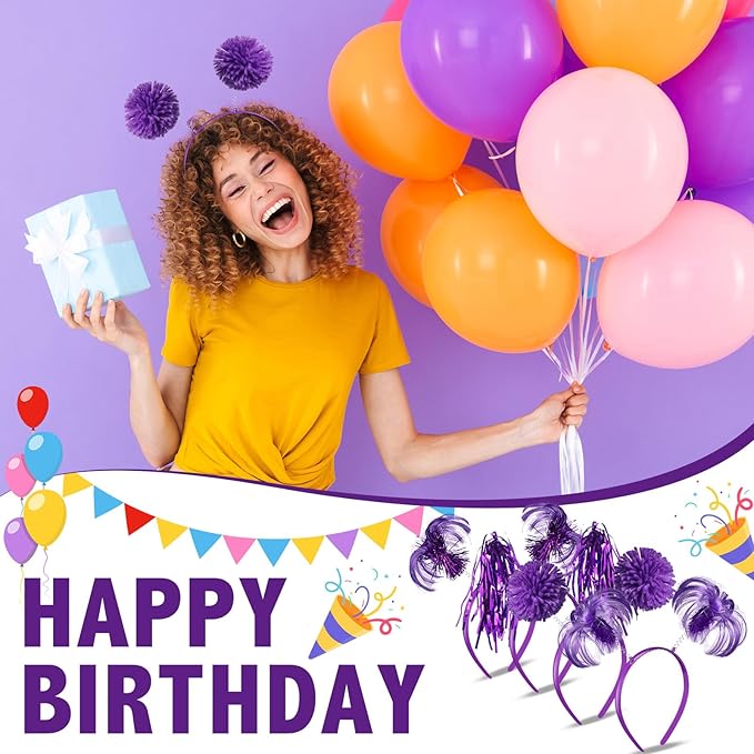 Censen 12 Pcs Christmas Pom Pom Headbands Spirit Party Headwear Tinsel Ponytails Head Bopper for Birthday Holiday