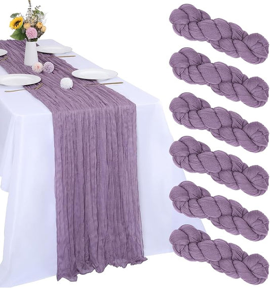 6 Pack Grape Cheesecloth Table Runner 10FT Boho Gauze Fabric Table Runner 35 x 120 Inch Rustic Sheer Runner for Centerpiece Wedding Decor Baby Shower Party Boho Table Decoration(Grape)