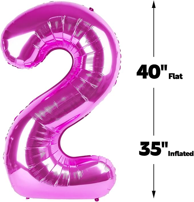 Big 40 Inch Rosy Purple 2 Number Balloon Birthday Decoration, 2026 Rosy Purple Number 2 Helium Balloons 12 20 22 23 24 26 28 32 42 Celebration, Boy Girl Baby Anniversary Party Graduations Supplies