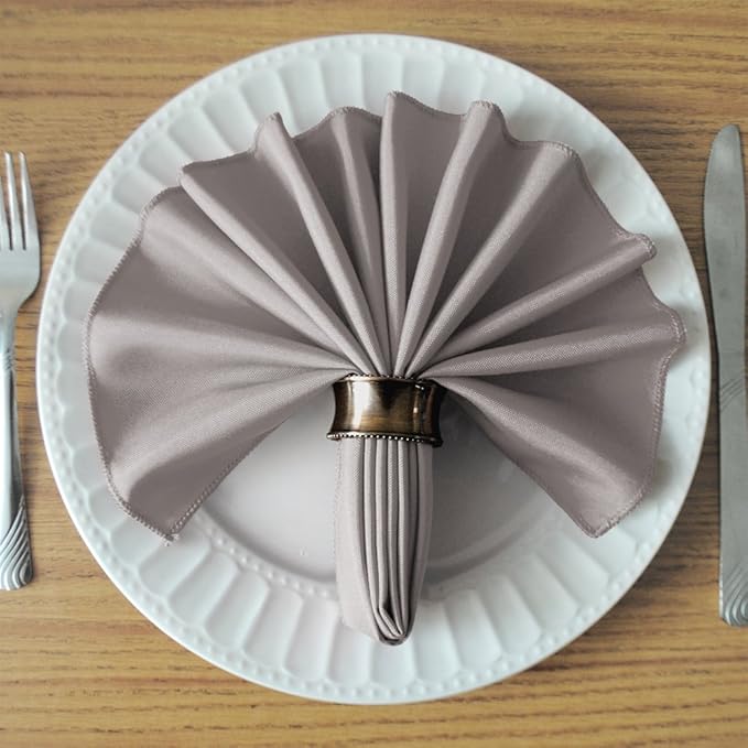 TableLinensforLess 17"x17" Polyester Cloth Napkins, Set of 12 (Silver) | Easy-Care, No-Iron Finish, Superior Color Retention, Machine Washable