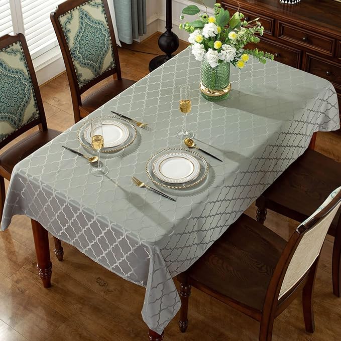 SASTYBALE Jacquard Tablecloth Damask Fabric Table Cloth Water Resistant & Wrinkle Free Spillproof Polyester Table Cover for Kitchen Dining Tabletop (Rectangle/Oblong, 60" x 84" (6-8 Seats), Gray)