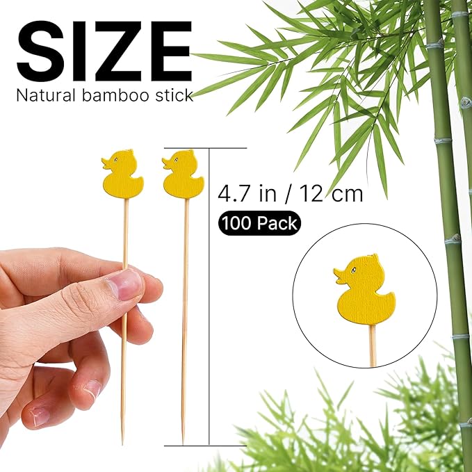PuTwo Toothpicks 100 Counts Picks Handmade Natural Bamboo Cocktail Sticks,Yellow Ducks