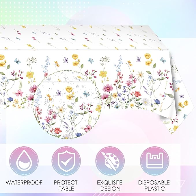 41Pcs Wildflower Party Decorations Spring Floral Birthday Tableware Wildflower Floral Paper Plates Napkins Tablecloth丨Spring Summer Picnic Birthday Wedding Mothers Day Tea Party Decorations,Serve 20