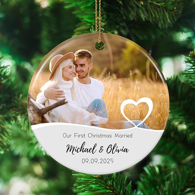 Personalized First Christmas Married Ornament 2025, Custom Engaged Christmas Ornaments with Names, Customized Wedding Engagement Gifts for Newlywed Couples Him Her