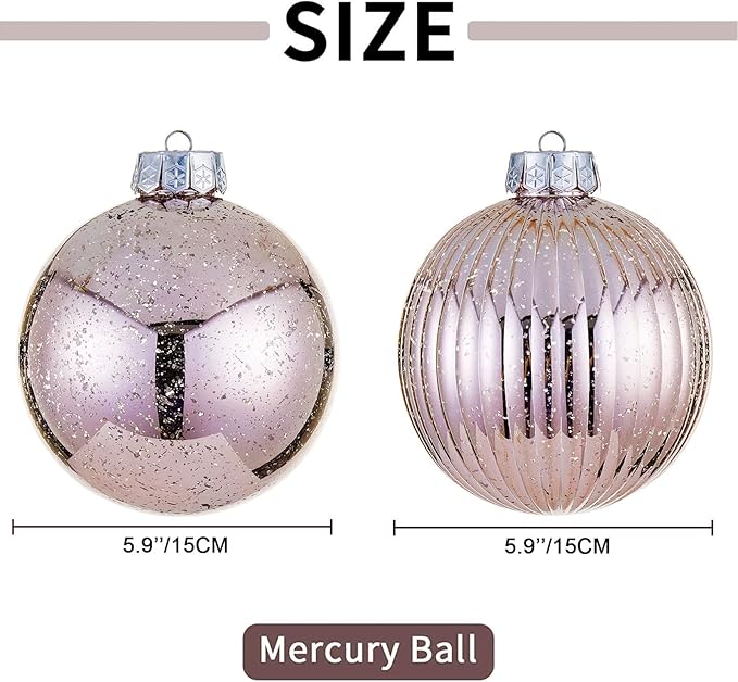 Large Christmas Ball Ornaments, Oversized Shatterproof Plastic Decorative Hanging Mercury Ornaments Ball for Xmas Holiday Party Decorations (Rose Gold, 6.0")
