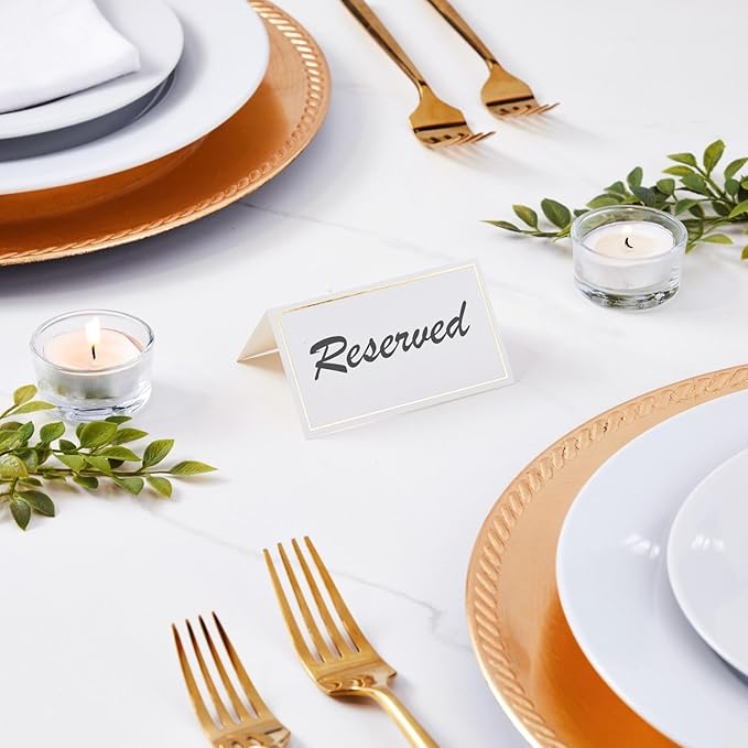 Best Paper Greetings Place Cards for Table Setting - 3.5 x 2 In Folded, Pack of 100, White & Gold - Wedding Name Cards for Reception Seating Chart & Banquet Use