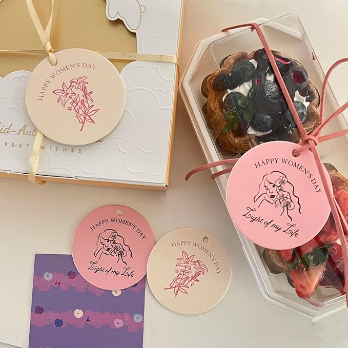 Personalized Gift Tags, Square Round Paper Thank You Tag for Wedding Baptism Birthday Favors, Custom Hang Tags with Your Text and String (Design5)