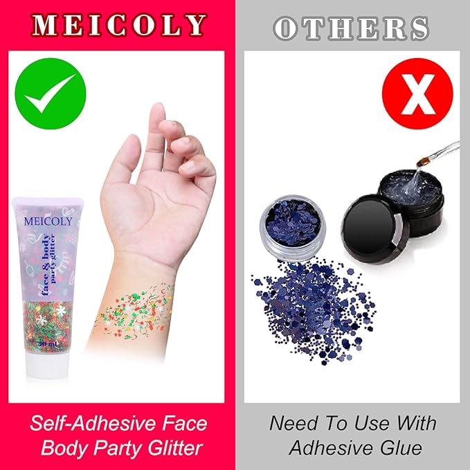 MEICOLY Christmas Face Body Glitter Gel,Christmas Hair Glitter,Christmas Accessories Stocking Stuffers Gift Decorations,Festival Face Glitter Makeup for Women Kids Girls,Chunky Glitter Face Paint