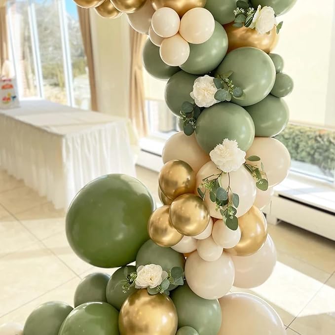 110pcs Sage Green Balloons 12 Inch Green Latex Balloon Garland Arch Kit for Birthday Baby Shower Anniversary Graduation Wedding Party Decorations
