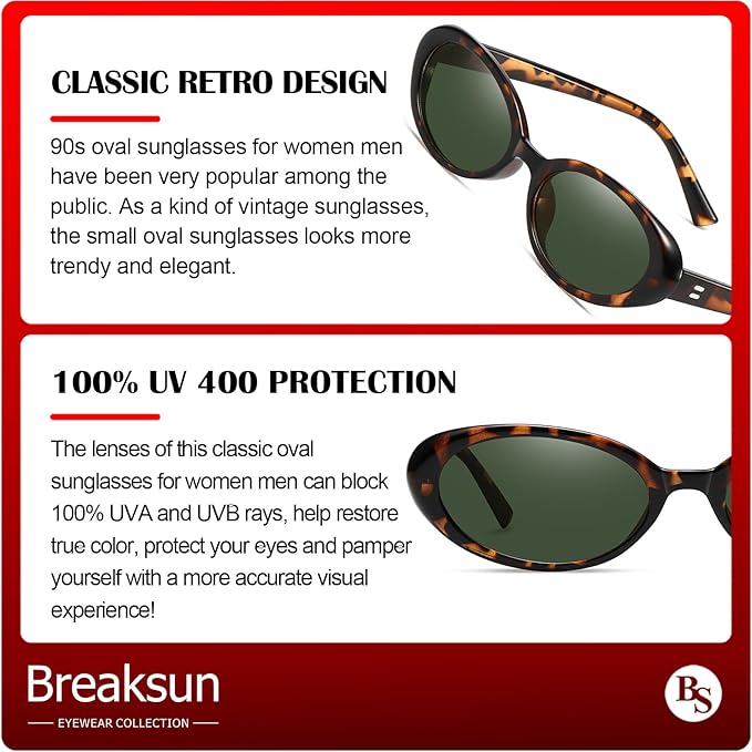 Retro Oval Sunglasses for Women Men Fashion Small Oval Sunglasses 90s Vintage Shades