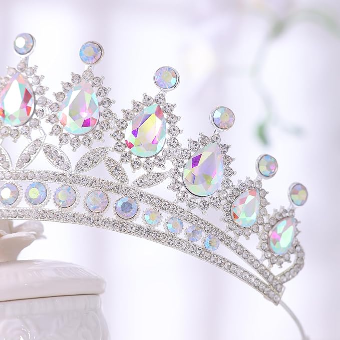 FORSEVEN Crystal Tiaras and Crowns for Women - Wedding and Birthday Party Princess Crown Hair Accessories - Bride Rhinestone Headband Halloween Decorations Hairband