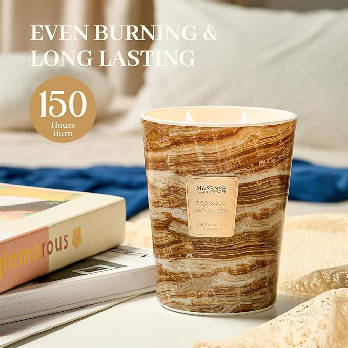 M&SENSE Extra Large Candle 35oz 150H EspressoHotFudge Scented, 3 Wick Highly Scented Jar Candle, XL Large Christmas Gift Candle for Women, Long Lasting Burning for Holiday, Thanksgiving, Christmas