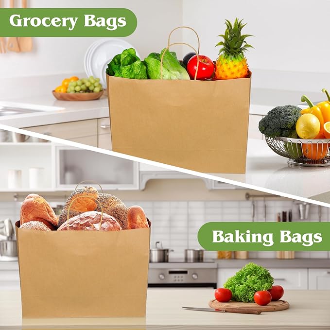 woric 60 PCS Brown Paper Bags with Handles, Christmas Gift Bags 16 x 6 x 12 inch Large Gift Bag Bulk Paper Bags Shopping Bags for Grocery Small Business Stocking Stuffers