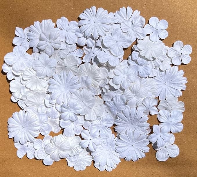 Handmade100 Pcs Mixed Flowers 18 mm - 2 Inch Mulberry Paper Flowers Scrapbooking Wedding DIY Craft Supplies Card (White Color)