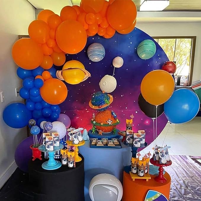 12 Inch Latex Balloons - Orange, Blue, White - Party Pack for Kids Birthday, Baby Shower, Outer Space Theme Decoration