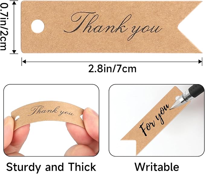 G2PLUS Mini Thank You Tags, 100PCS Small Gift Tags with String, Paper Hang Tag, Kraft Paper Gift Tag with Jute Twine for Arts and Crafts, Wedding, Christmas, Thanksgiving (Brown)