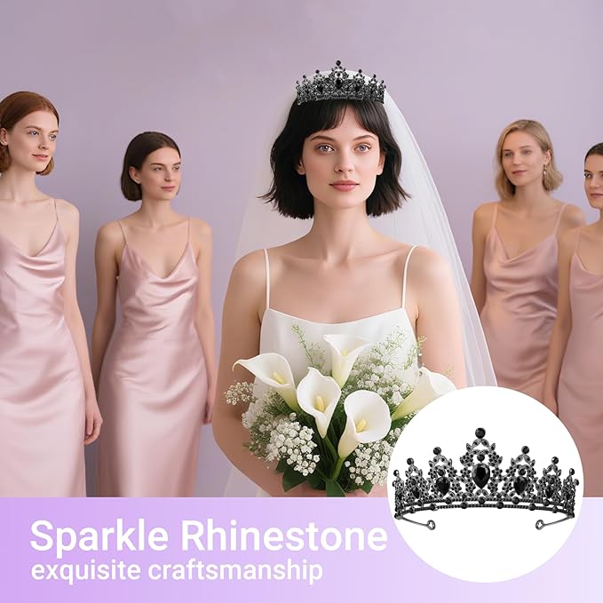 Tiara Crown for Women, Queen Tiara for Birthday Prom Bridal Party Custome Black