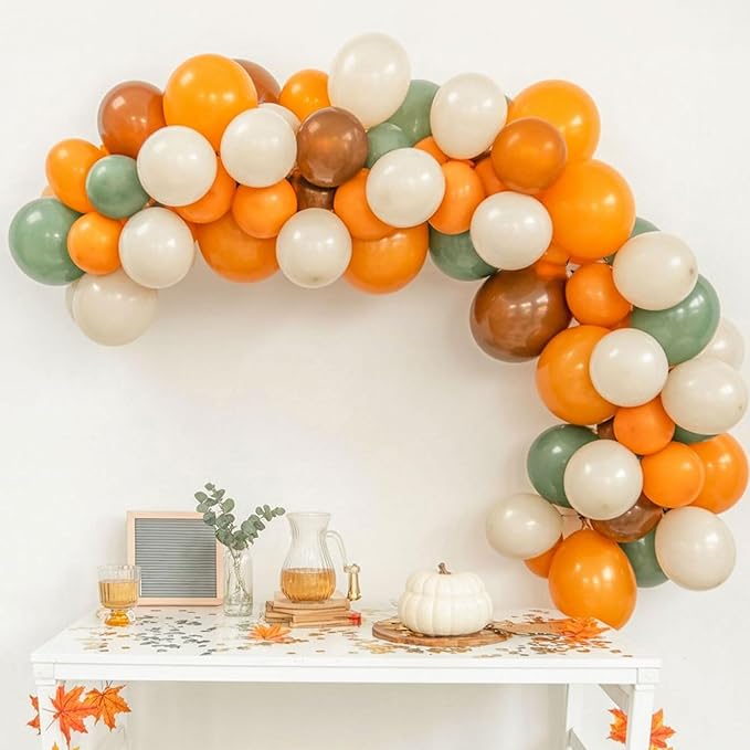 Sage Green Brown Balloon, 60 Packs 12 Inch Brown Beige Jungle Safari Wild Woodland Balloon, Olive Green Orange Balloons for Birthday Thanksgiving Harvest Festivals Fall Party Decorations