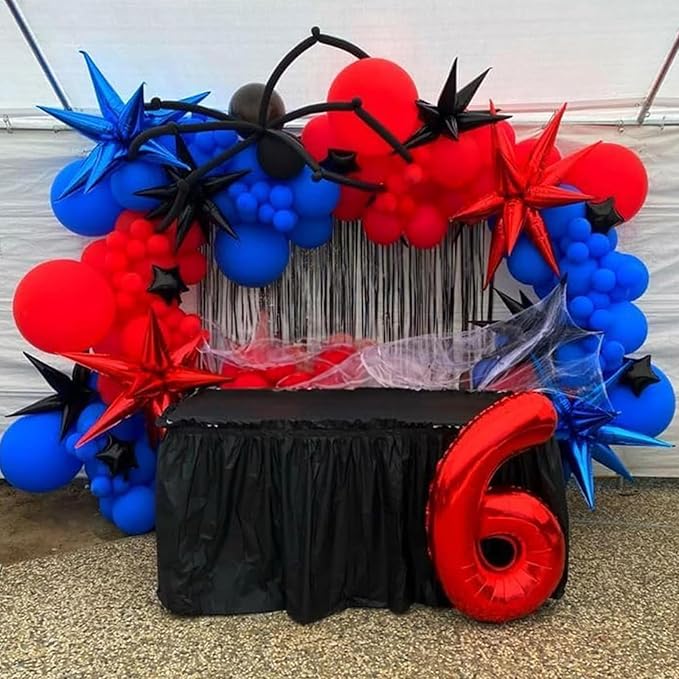 Red Blue Black Balloon, 12 Inch Spider Party Decorations, Matte Red Black and Royal Blue Latex Balloon with Confetti Balloons for Kids Boys Spider Hero Theme Birthday Baby Shower Halloween Party