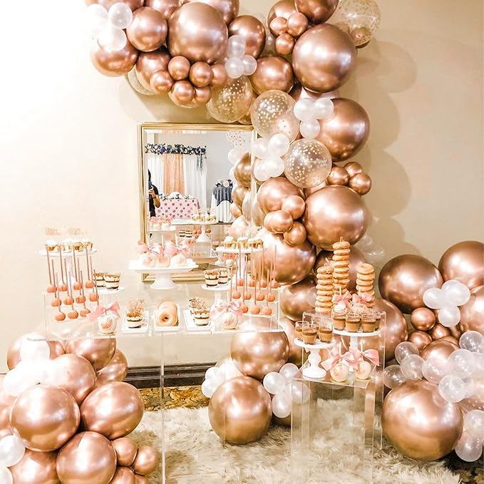 PartyWoo Metallic Rose Gold Balloons 100 pcs Different Sizes Pack of 36 18 12 10 5 Inch Chrome Rose Gold Balloon Arch Kit Garland for Wedding Engagement Birthday Party Decorations Rose Gold-G107
