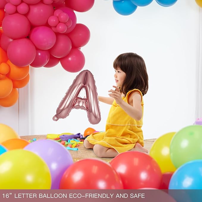 [85 PCS] 16" Foil Personalized Name Happy Birthday Balloons Letters, Mylar Aluminum Custom Name and Age Letter Balloons, 2 Sets A- Z & 0-9 for Birthday Party Graduation, Mother's Day Event (Rose)