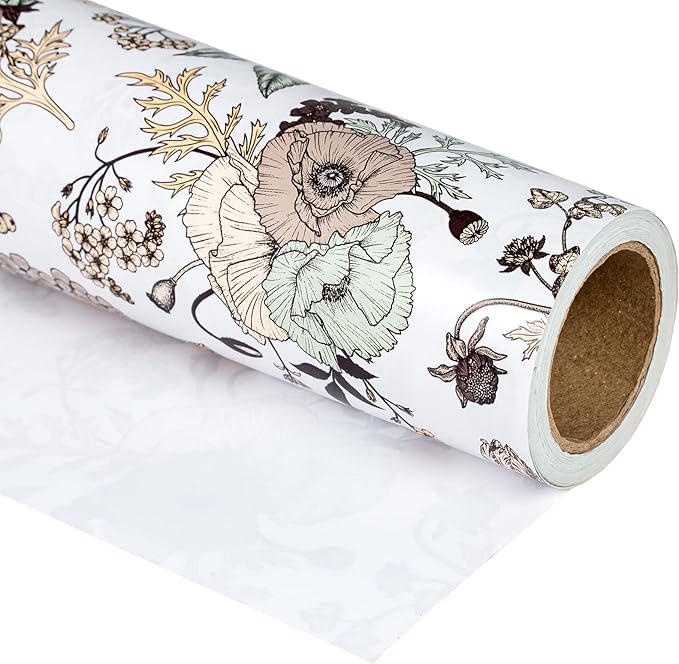 WRAPAHOLIC Floral Wrapping Paper - Mini Roll - 17 Inch X 33 Feet - Pearlized Vintage Floral Wedding Wrapping Paper for Birthday, Bridal Shower, Baby Shower