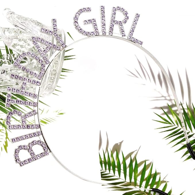 AOPRIE Birthday Girl Headband Crown for Women & Girls - Happy Birthday Princess Tiara Rhinestone Accessory, Purple