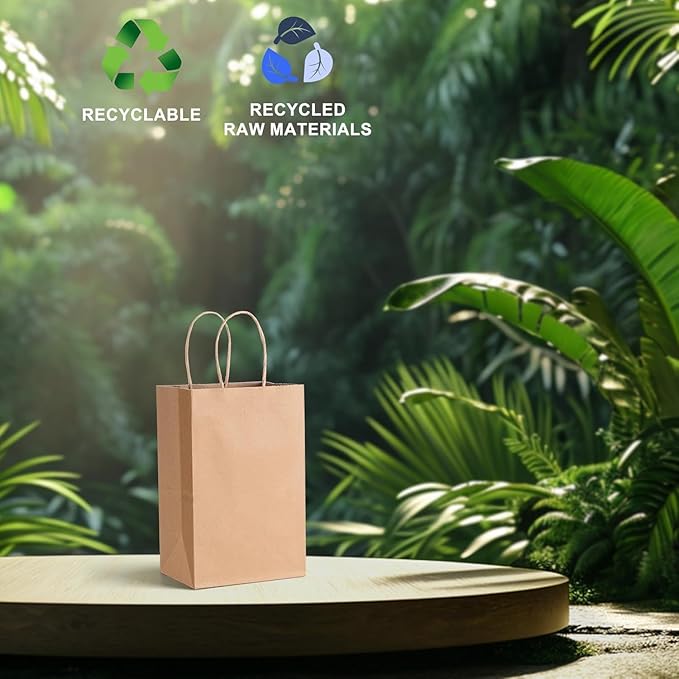 METRONIC Paper Gift Bags 5.25x3.75x8 Inch 20Pcs, Gift Wrap Bags with Handles, Brown Kraft Paper Bag for Small Business, Heavy Duty Bulk Bag for Birthday Party Favors, Shopping, Retail