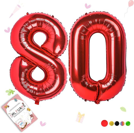 Smlpuame 40 inch Number Balloon 0-9 Red Large Number 80 Balloons,Digital Balloons for Birthday Party Celebration Decorations Supplies, Helium Foil Number Balloons for Wedding Anniversary