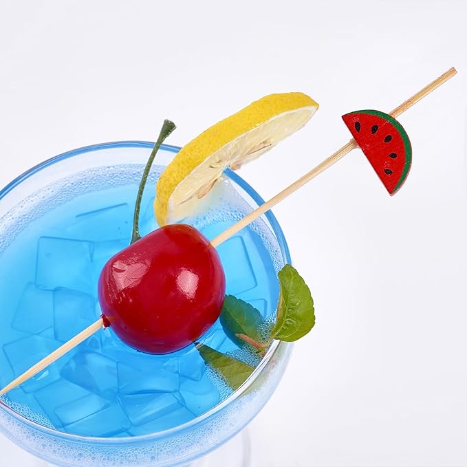 PuTwo Cocktail Picks Handmade Bamboo Toothpicks 100pcs 4.7” in Watermelon Decor