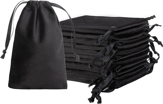 QIANF 12pcs Black Velvet Drawstring Bags 3x4 inches Mini Velvet Cloth Gift Bags Jewelry Pouches for Storage Wedding Party Favor Christmas