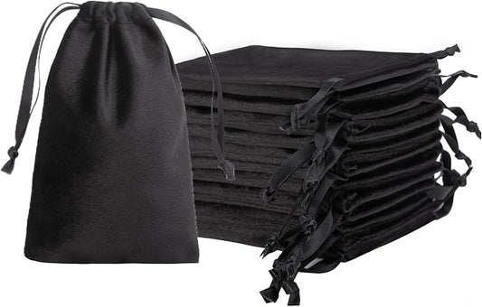 QIANF 12pcs Black Velvet Drawstring Bags 3x4 inches Mini Velvet Cloth Gift Bags Jewelry Pouches for Storage Wedding Party Favor Christmas