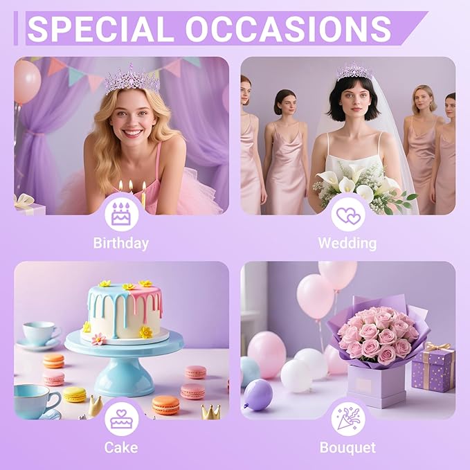 Tiara Crown for Women, Queen Tiara for Birthday Prom Bridal Party Custome Purple