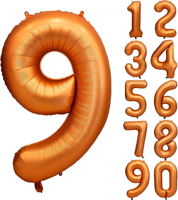 40 inch Orange Number Balloon Giant Foil Helium Balloons for 9th Birthday Party Decorations
